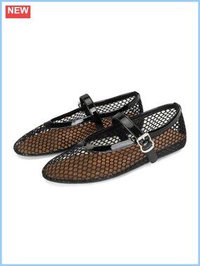 Mesh Ballet Flats Women Buckle Strap Comfy Casual Office Fishnet Ballerina Shoes
